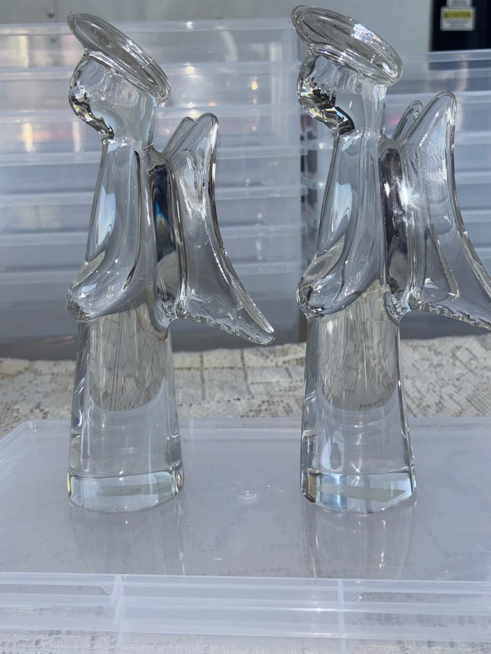 2 Vtg Lead Crystal Angels The Toscany Collection 24% Solid Clear Glass 8.75“